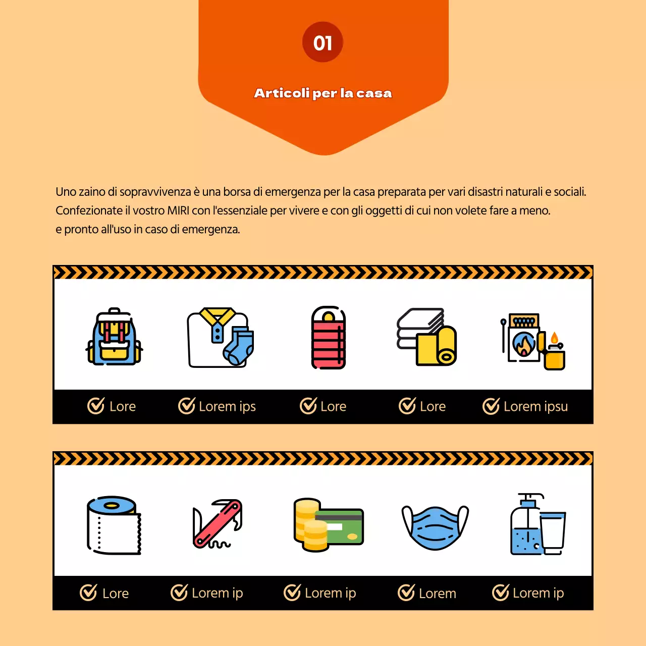 Evidenziare le illustrazioni in giallo Creare la borsa di sopravvivenza della mia famiglia