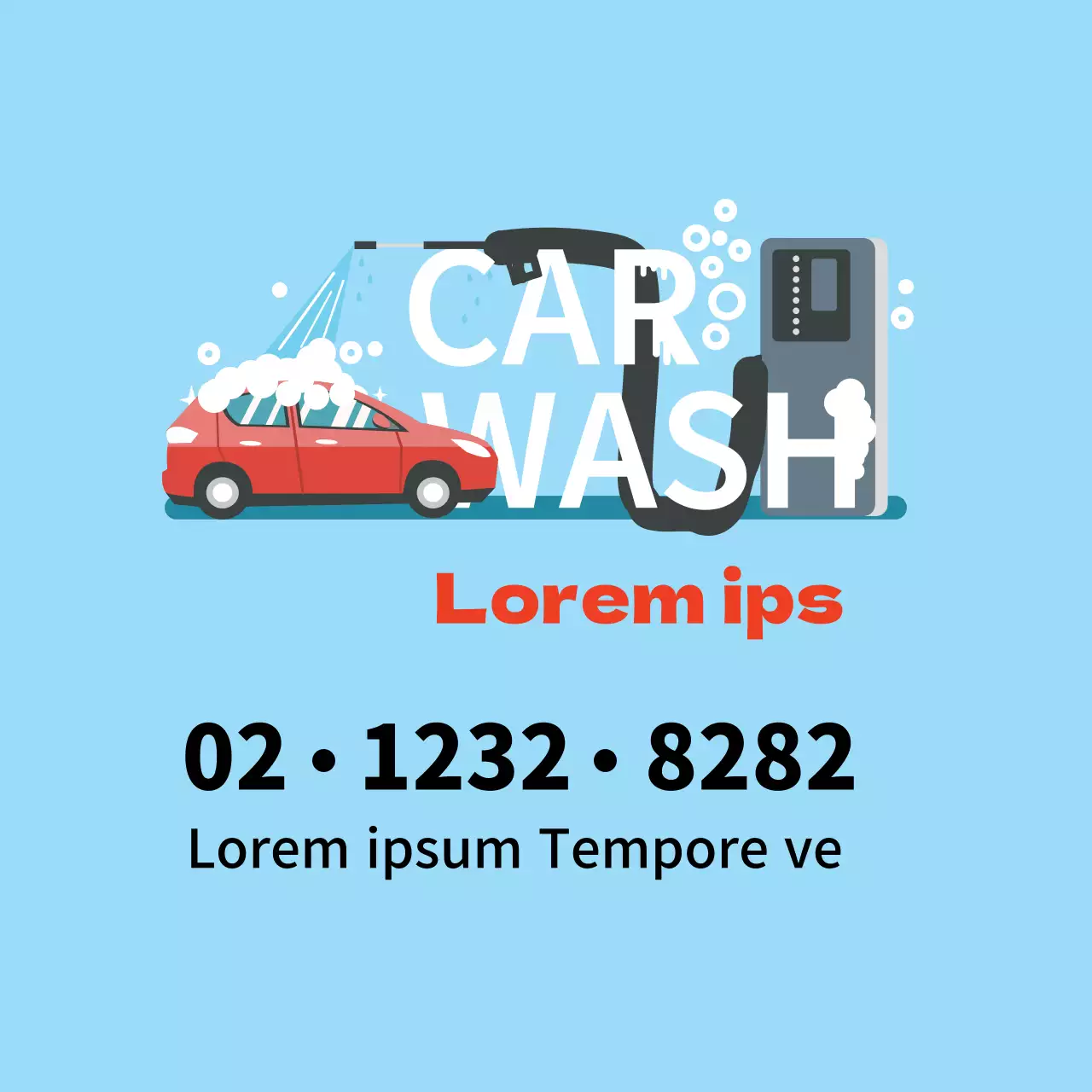 L'illustrazione blu promuove un autolavaggio pulito