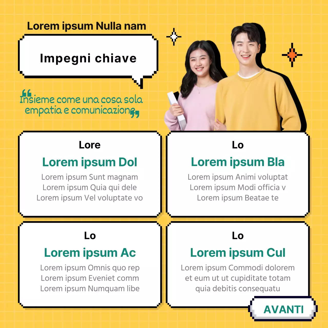 Pixel design con sfondo giallo CardNews