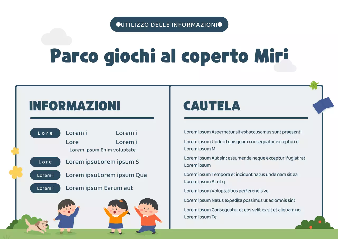 Stile illustrativo carino in blu navy e verde Informazioni sui campi da gioco al coperto
