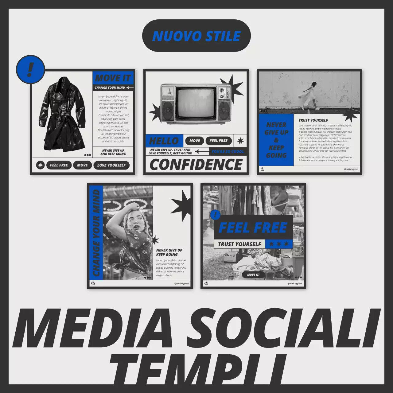 Un pacchetto di layout di concetto alla moda in blu e nero