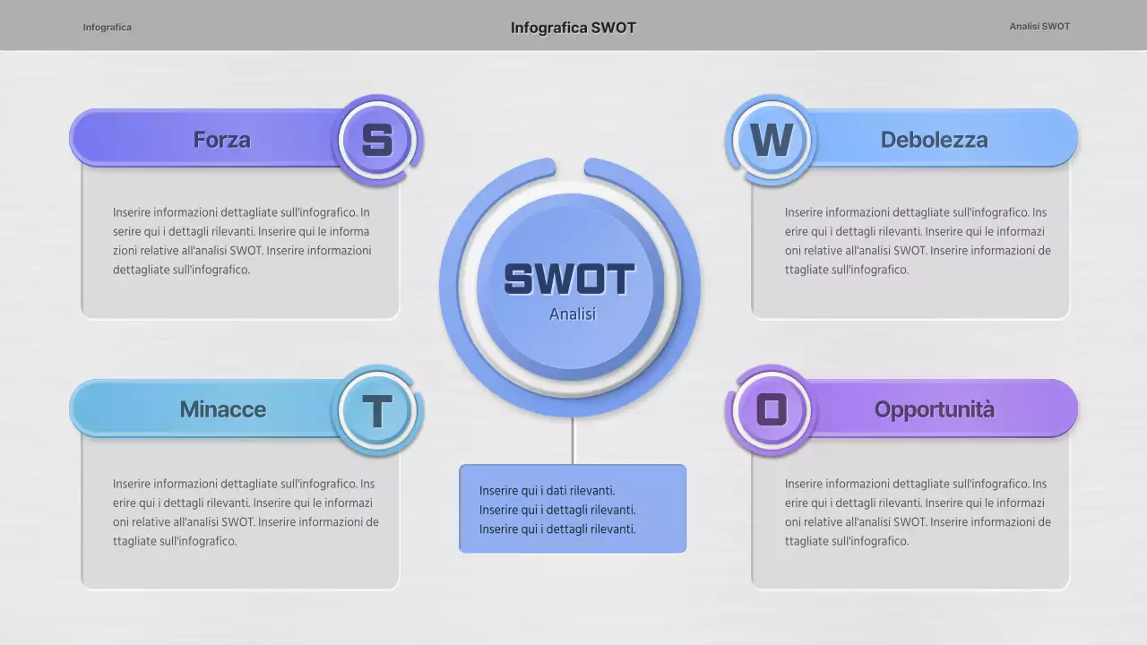 Concetto semplice in blu e viola Analisi SWOT tridimensionale