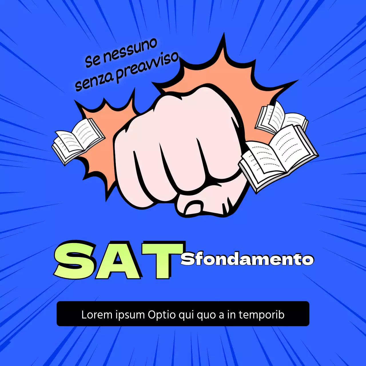 matita per taccuino effetto pugno blu titolo evento sat