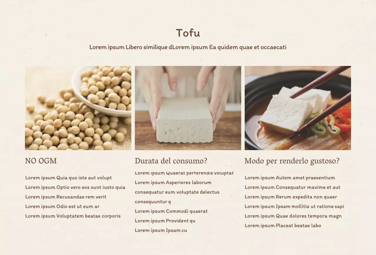 Descrivete il vostro marchio di tofu in un modo tranquillizzante