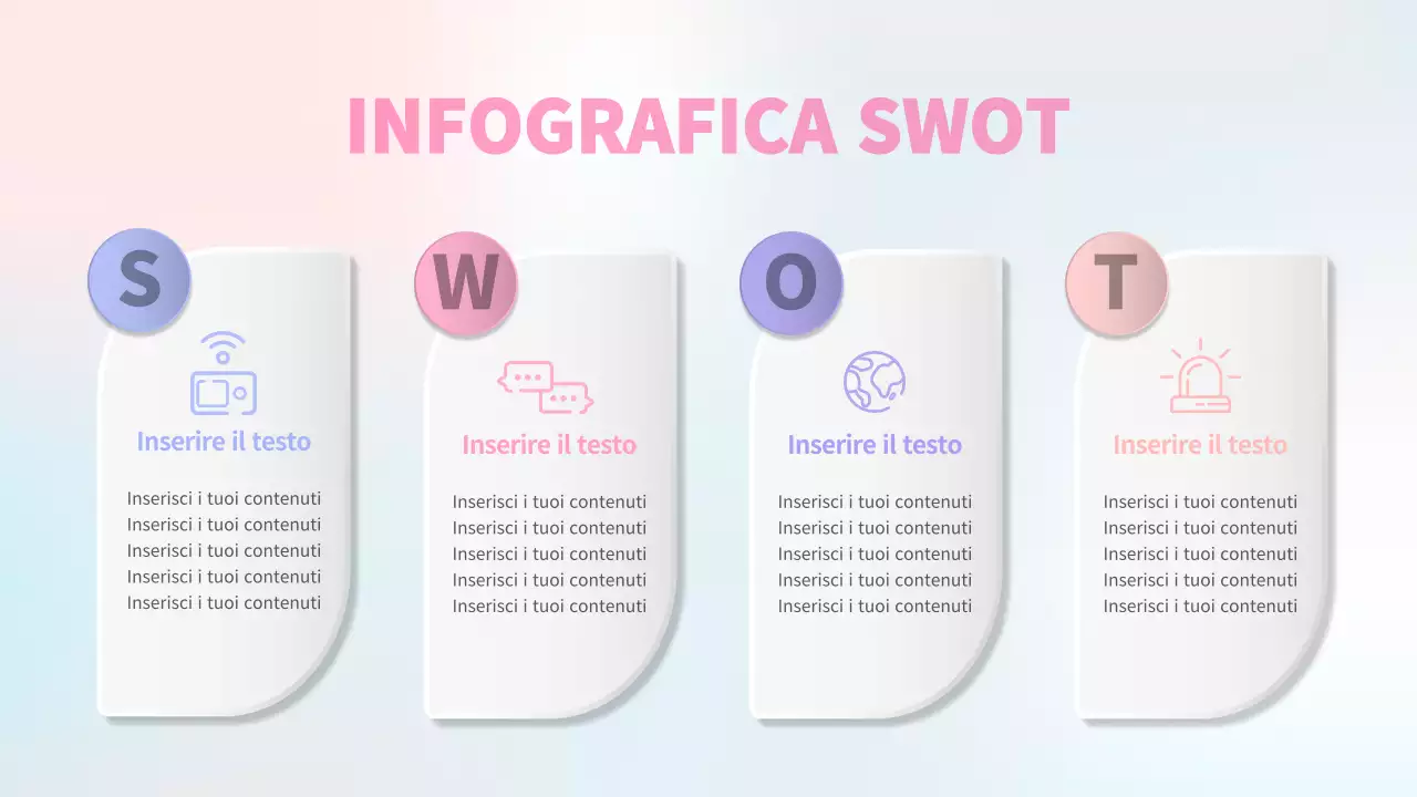 Un'analisi SWOT pastello in rosa e viola
