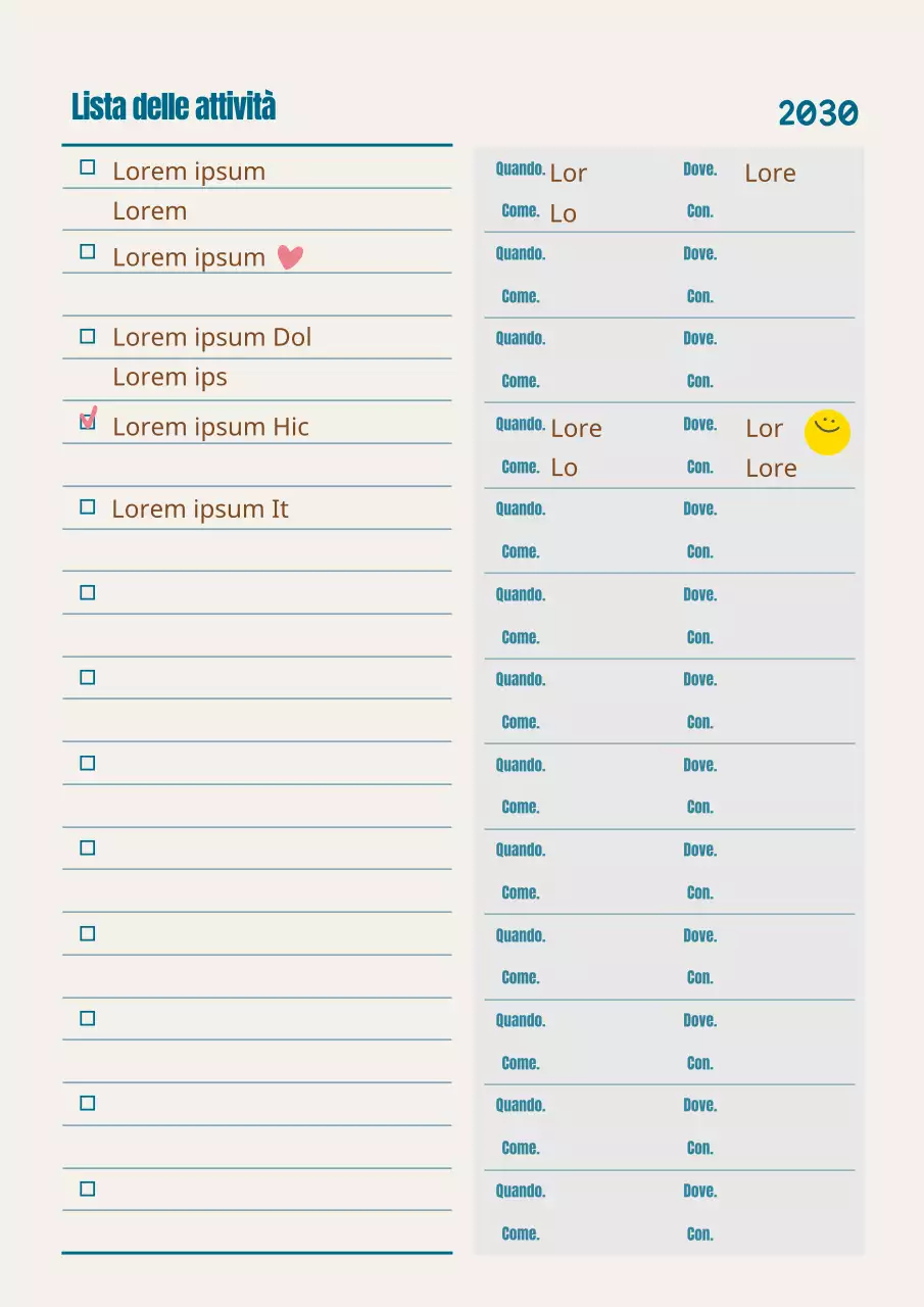 Una lista di cose da fare in turchese e marrone