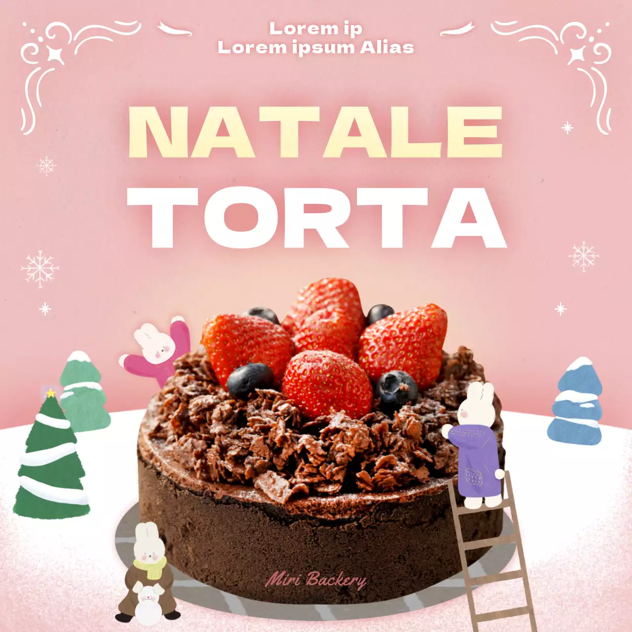 Prenotate una torta natalizia con l'illustrazione di un simpatico coniglietto rosa