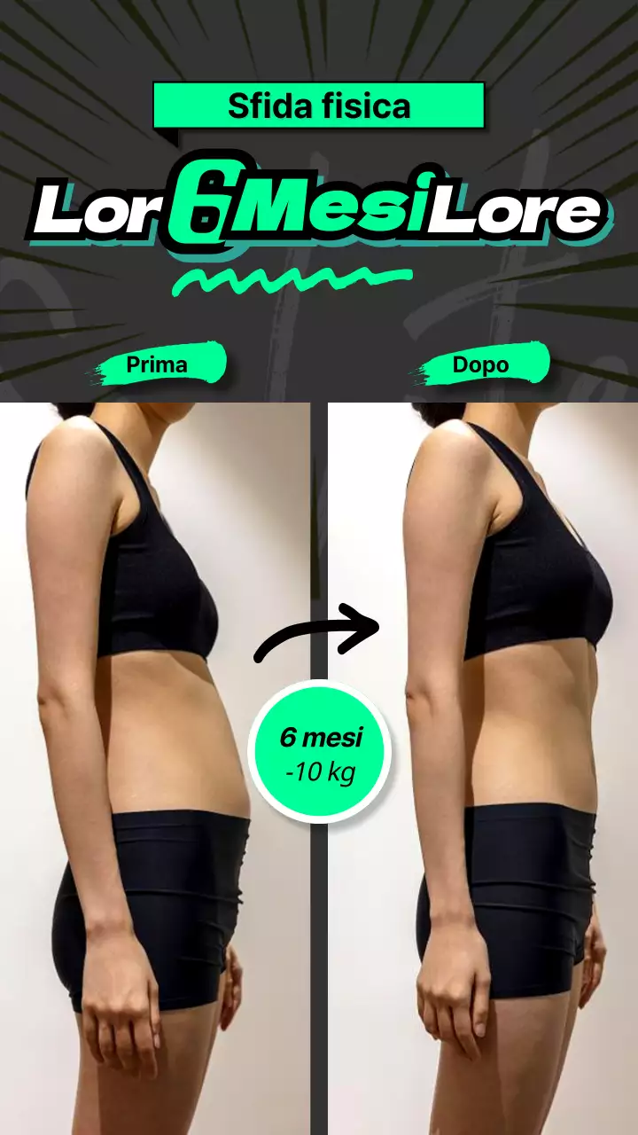 Una storia di Instagram sulla trasformazione del corpo con un testo colorato al neon per fare una dichiarazione.