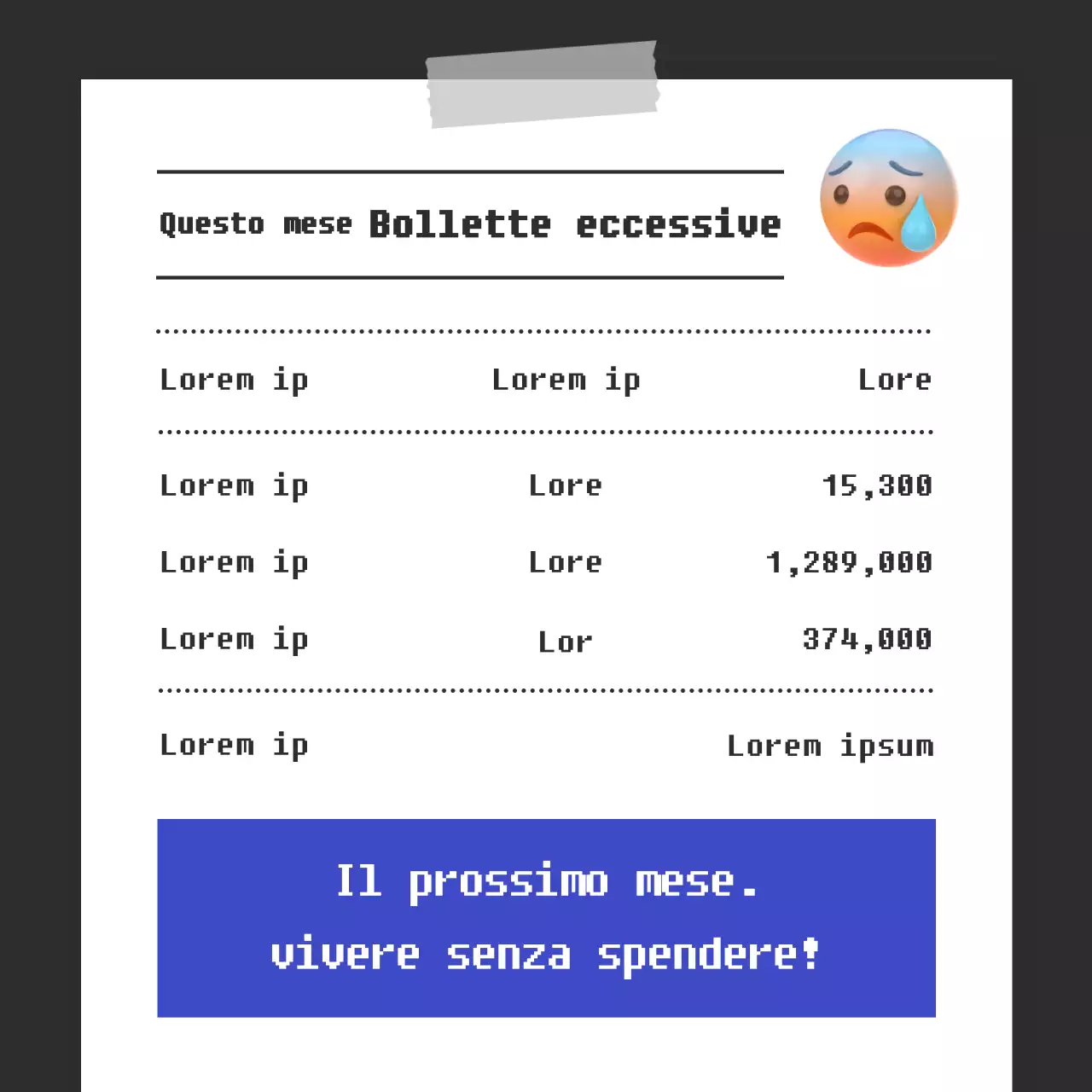 Bolletta blu e nera in eccesso