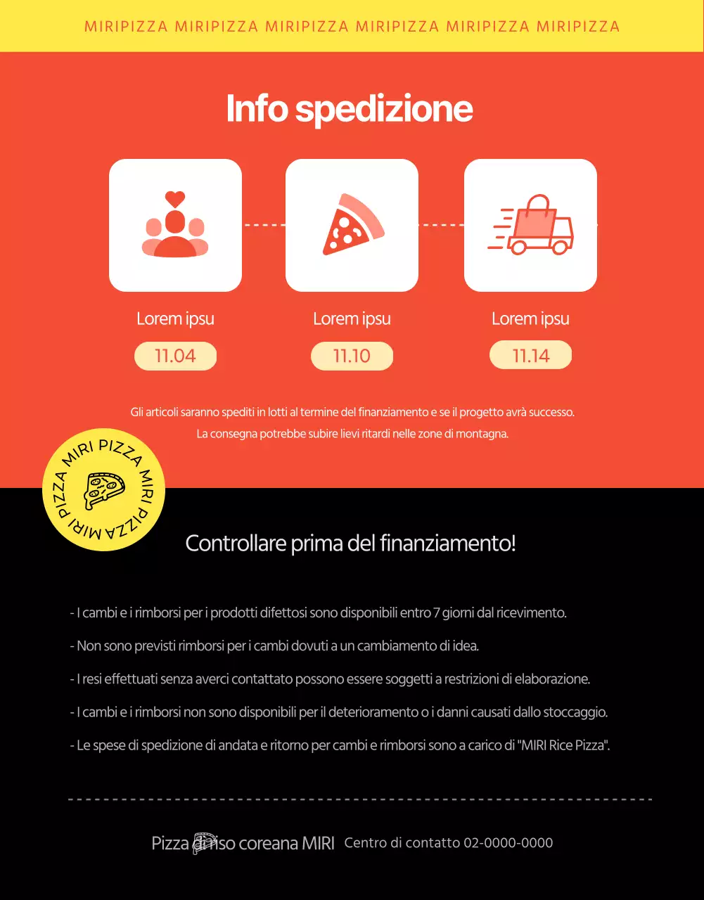 Dettagli di finanziamento per pizza arancione e gomito