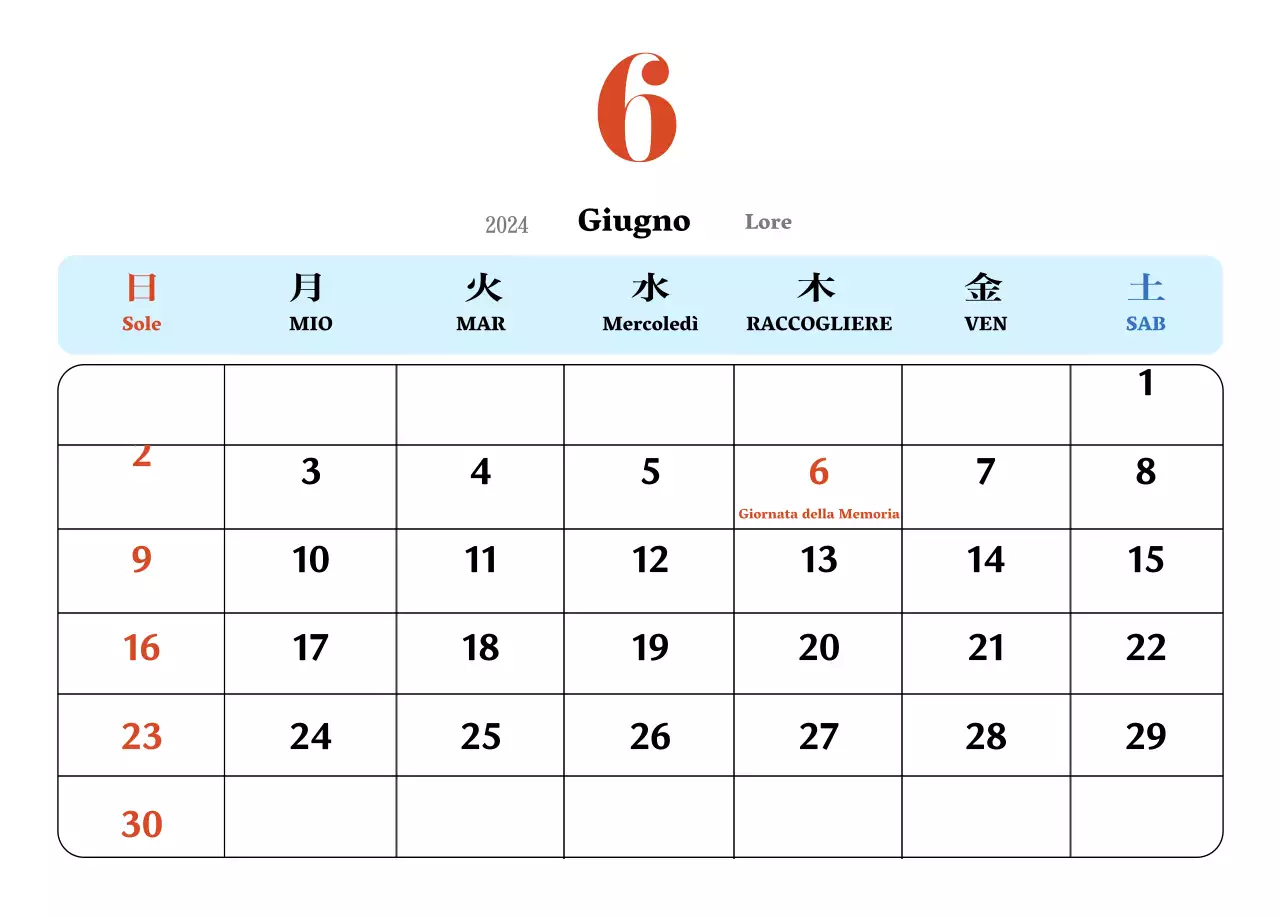 Calendario nostalgico di concezione retrò in rosso e blu
