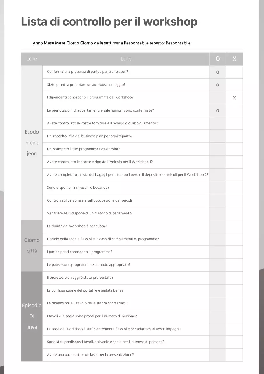 Grigio Grigio Documentazione pulita Lista di controllo per la preparazione del workshop