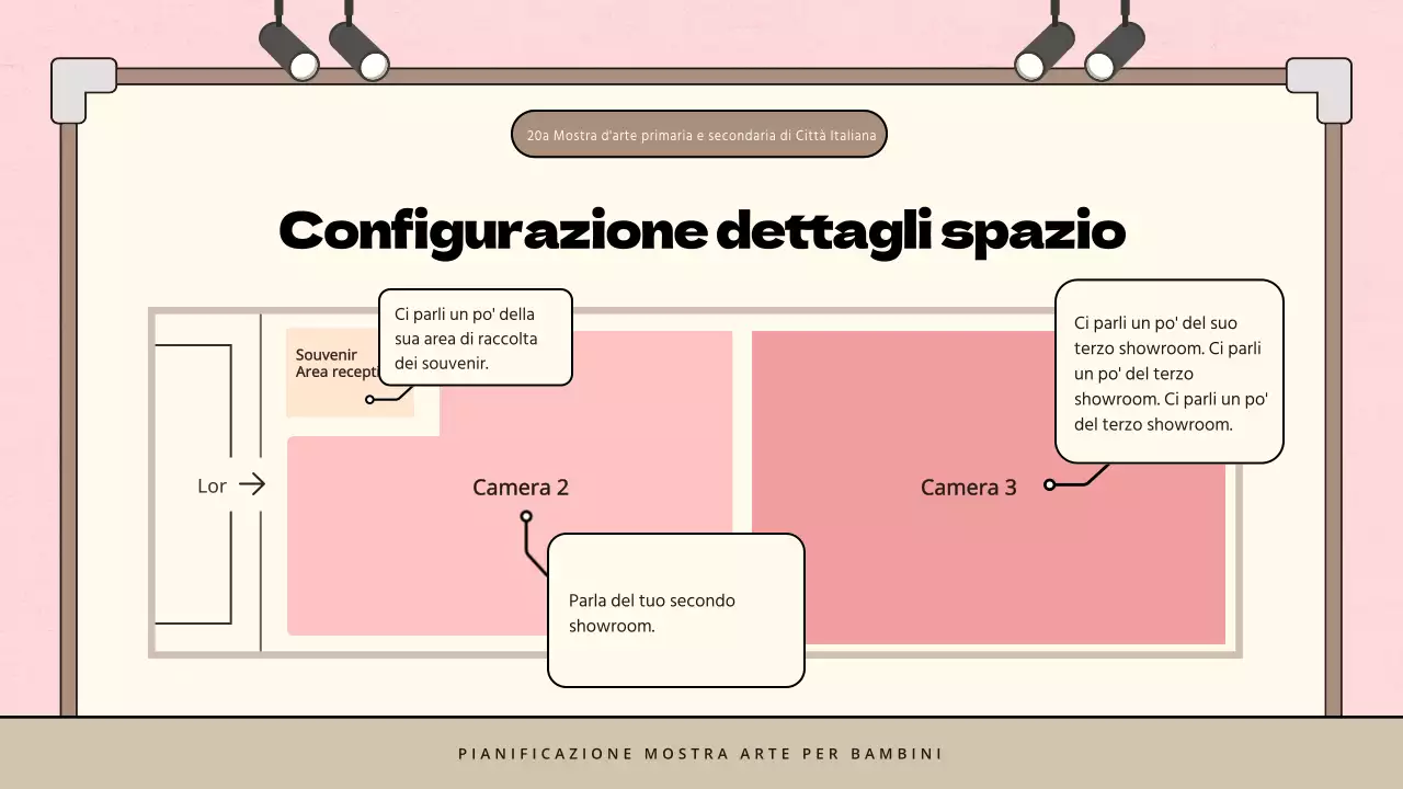 Proposta di mostra d'arte minimalista per bambini in rosa e marrone