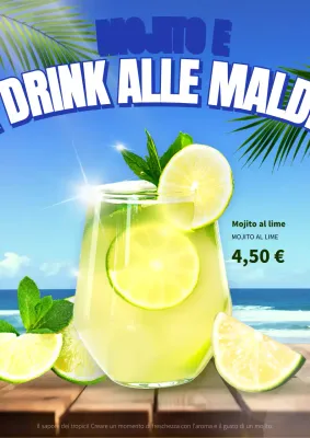 Promuovere le bevande del caffè in un mare di blu e chartreuse