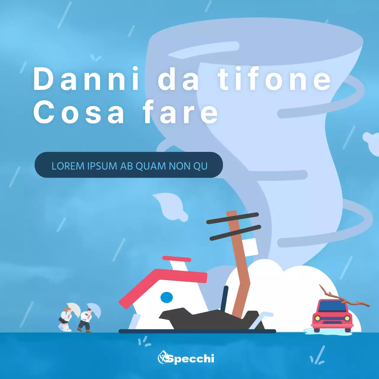 Informazioni su come affrontare i danni da tifone con un'illustrazione di tifone su sfondo azzurro