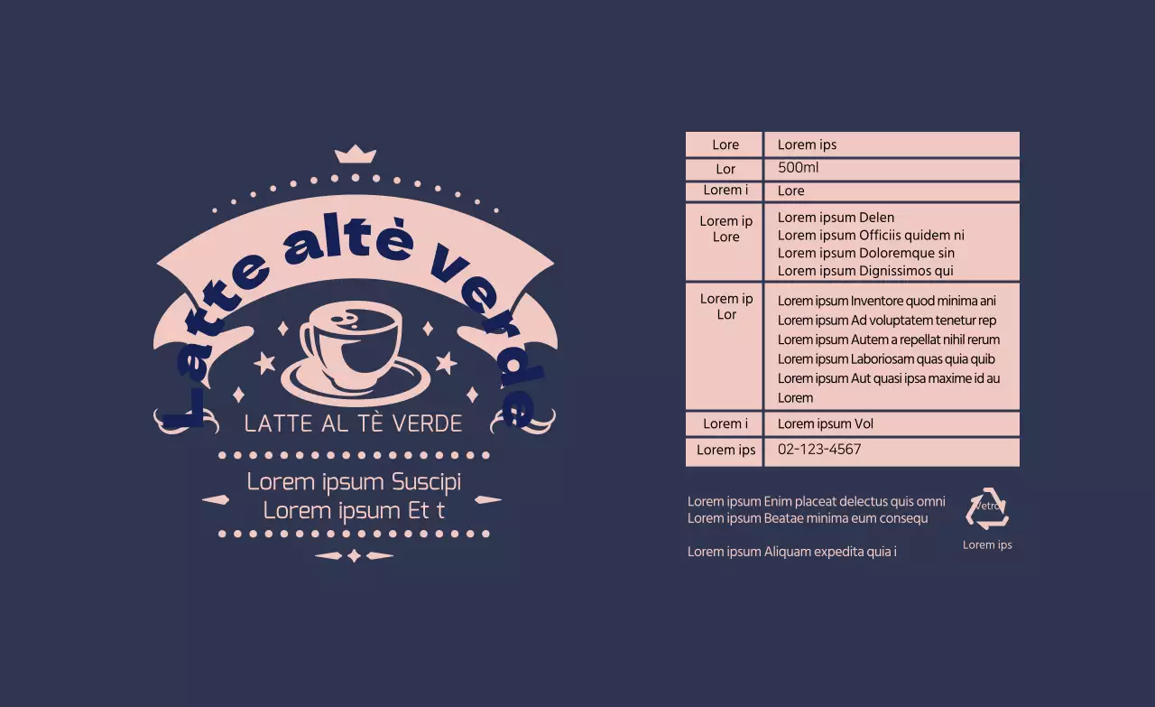 Etichetta rosa navy illustrata per il tè verde macchiato