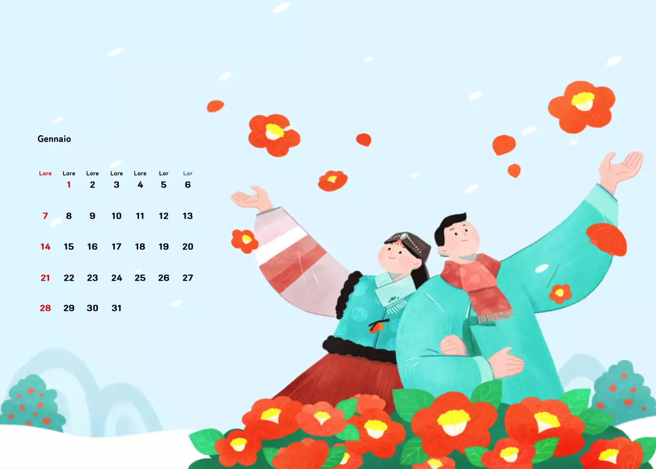 Un calendario di Capodanno caldo e illustrato