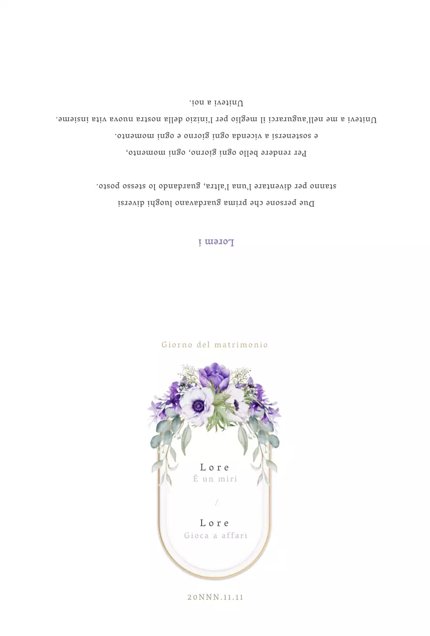 Invito di nozze semplice con illustrazione di fiori e malva