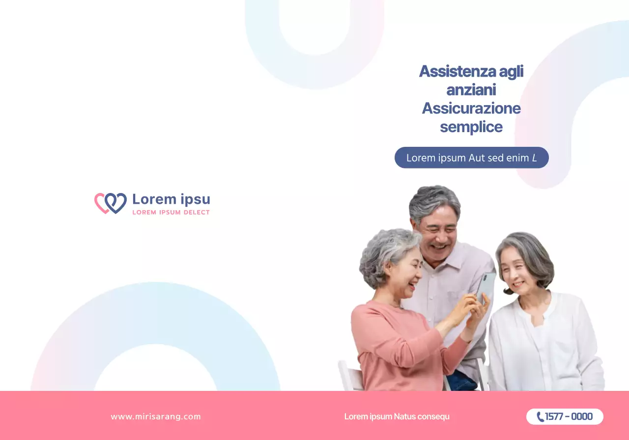 Testo e immagini semplici in rosa corallo per promuovere l'assicurazione Mirisarang.