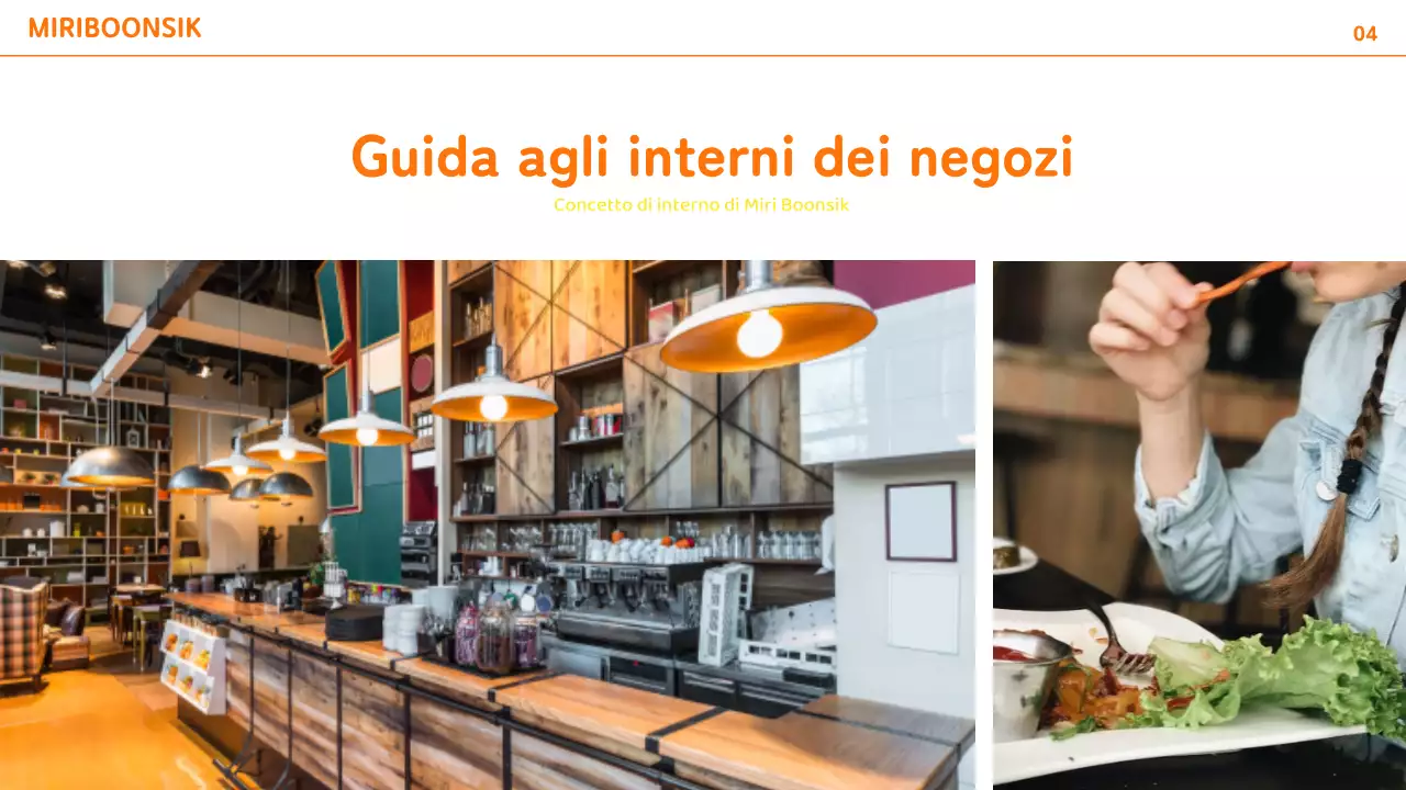 Profilo dell'azienda di catering con accenti di colore arancione e giallo e layout delle foto