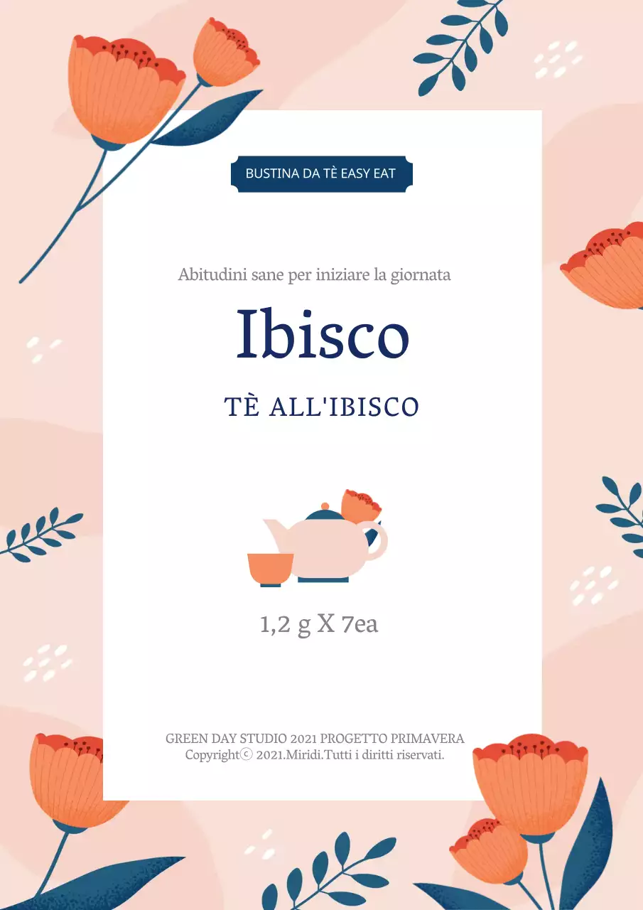 Etichetta di tè all'ibisco con sfondo floreale
