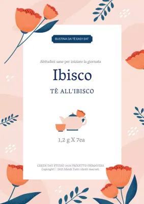 Etichetta di tè all'ibisco con sfondo floreale