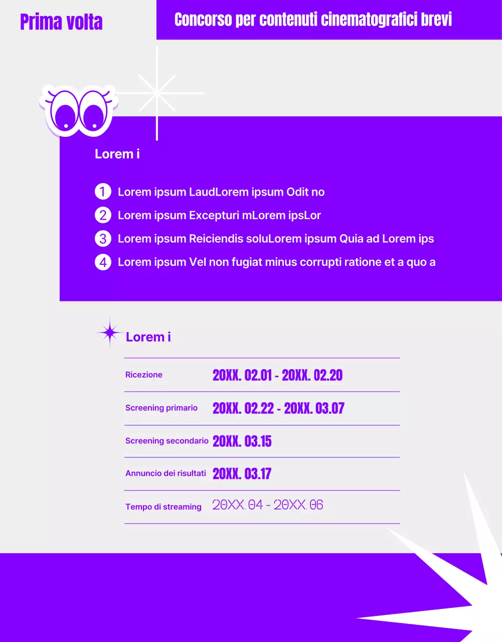 Concorso di contenuti umoristici shortform con immagini geometriche viola