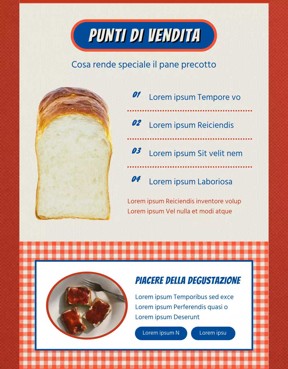 Presentazione del pane vintage rosso e blu