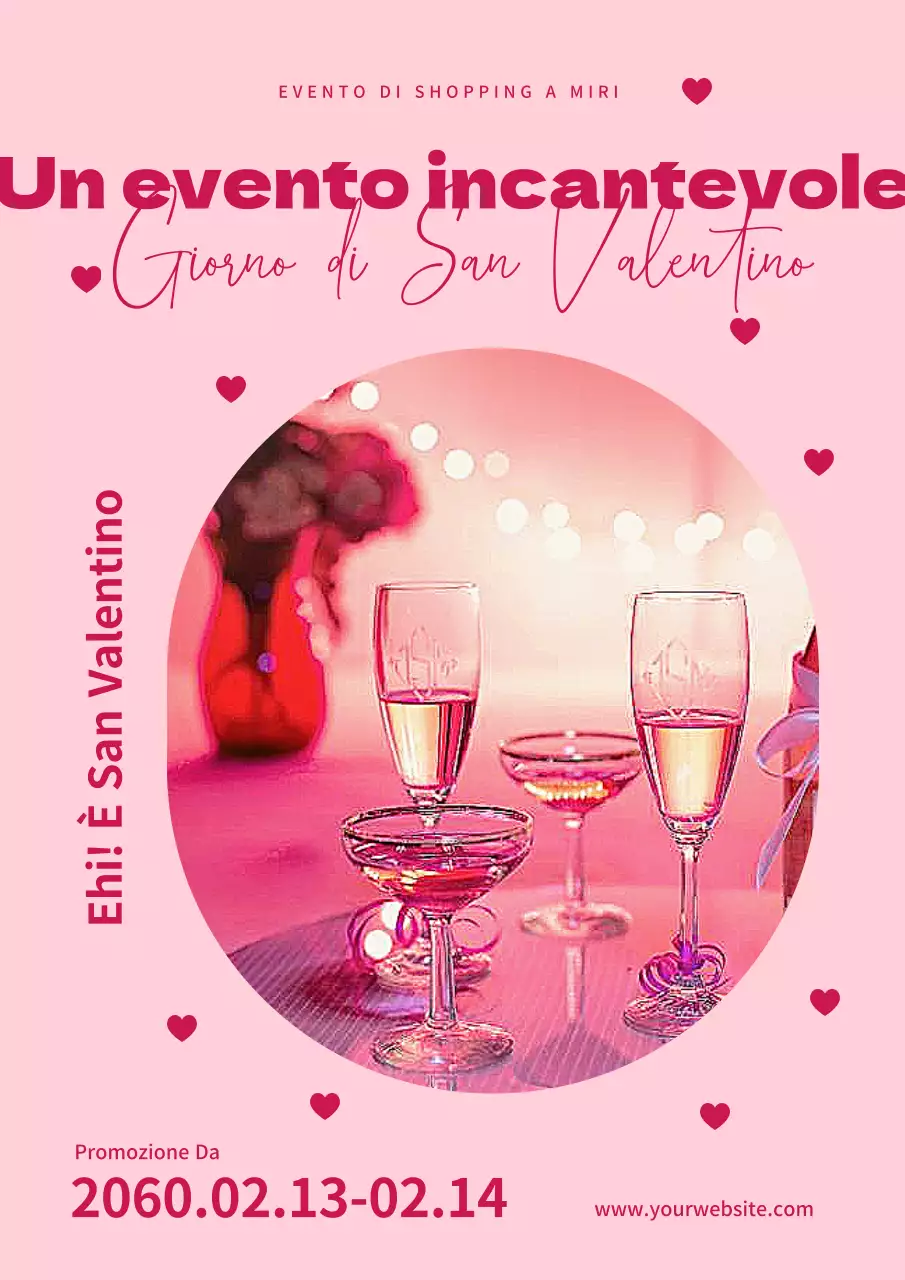 Poster a cuore di San Valentino in rosa e prugna