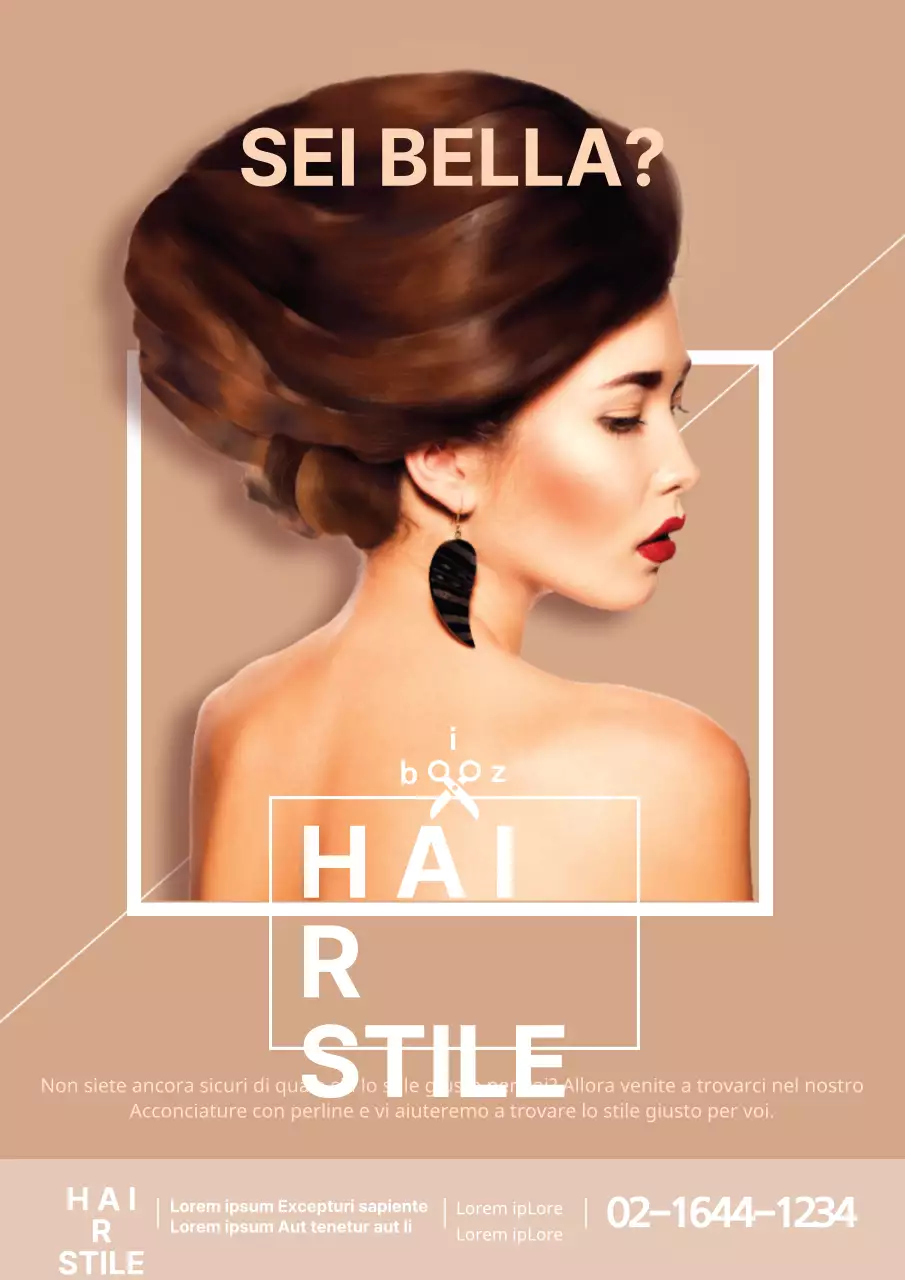 Promuovere un salone di parrucchiere con una foto laterale di una donna beige
