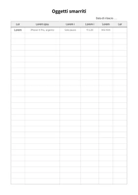 Modello di documentazione di base sugli oggetti smarriti