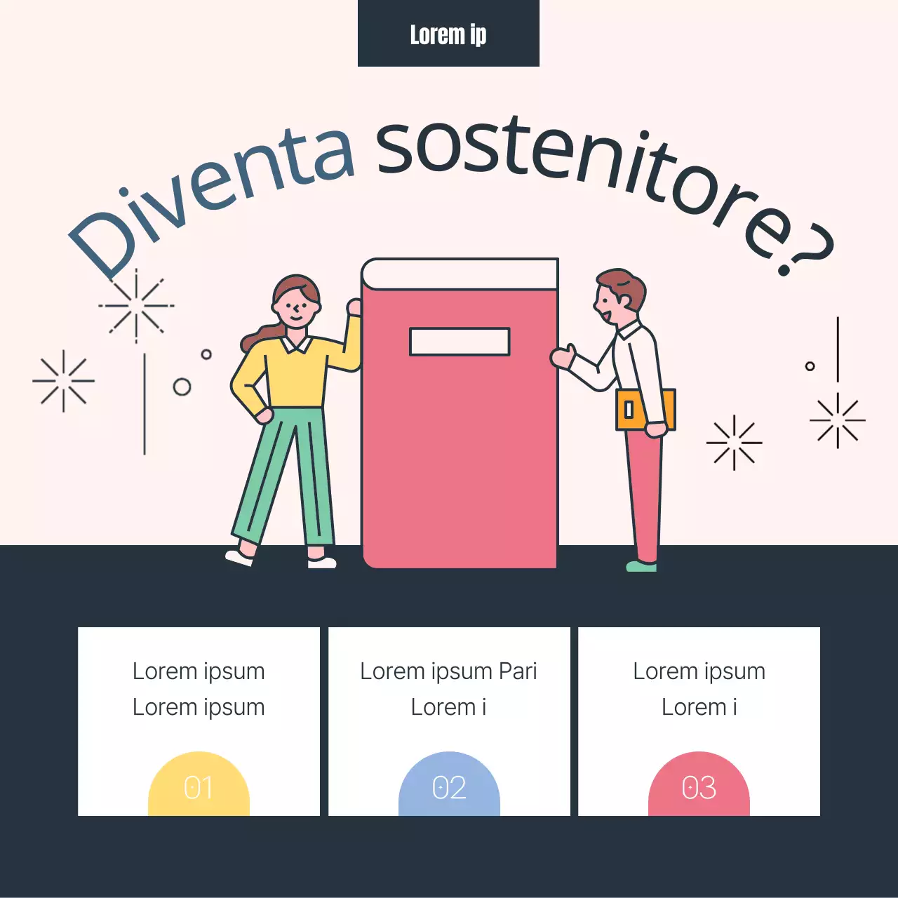 Illustrazione pastello rosa-blu editore Reclutamento di sostenitori Pubblicità