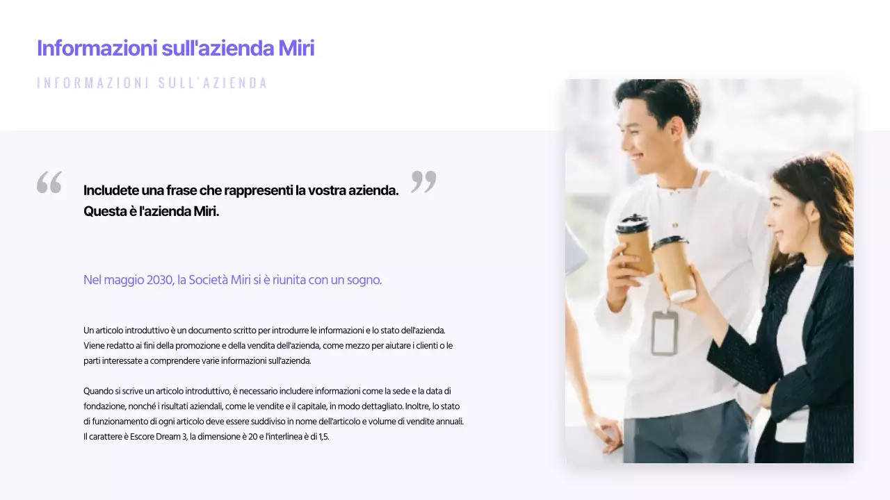 Semplice presentazione aziendale con toni viola