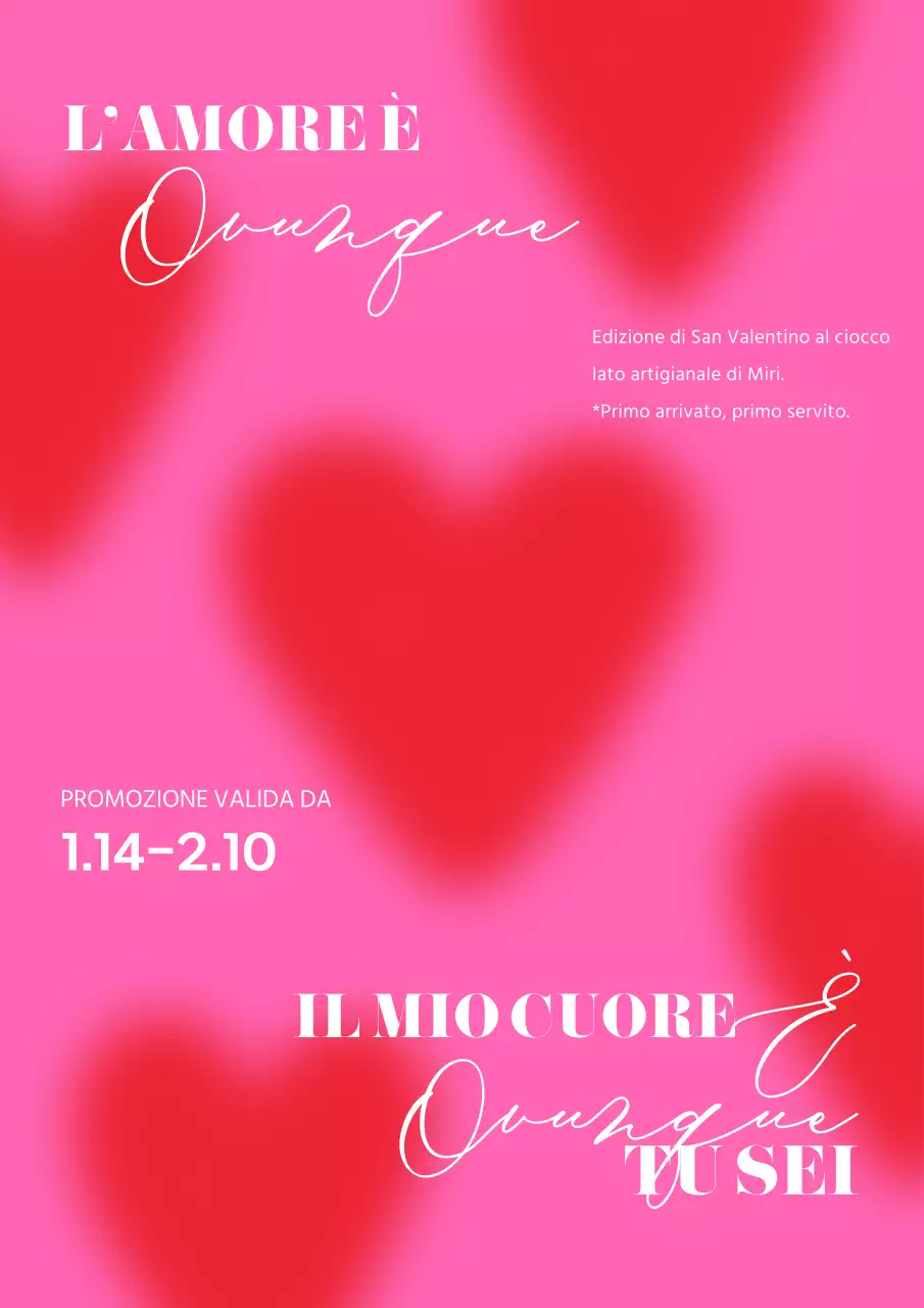 Poster di San Valentino con motivo a cuori rossi e rosa