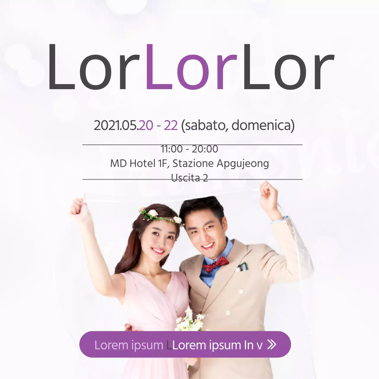 Tema della fiera nuziale in bianco-grigio e viola