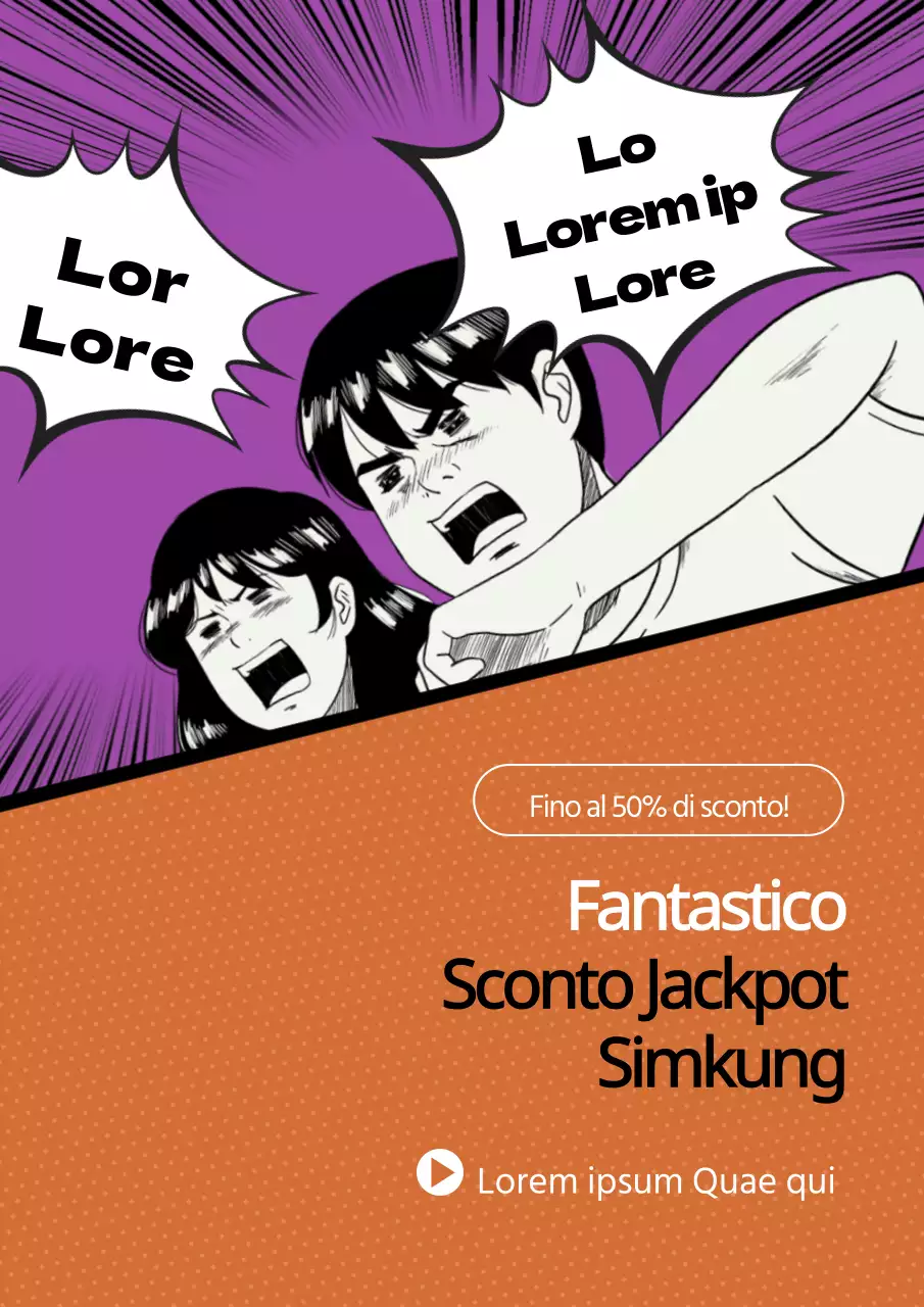 Divertente concetto di cartone animato in viola e arancione Saldi estivi evento webposter promozionale