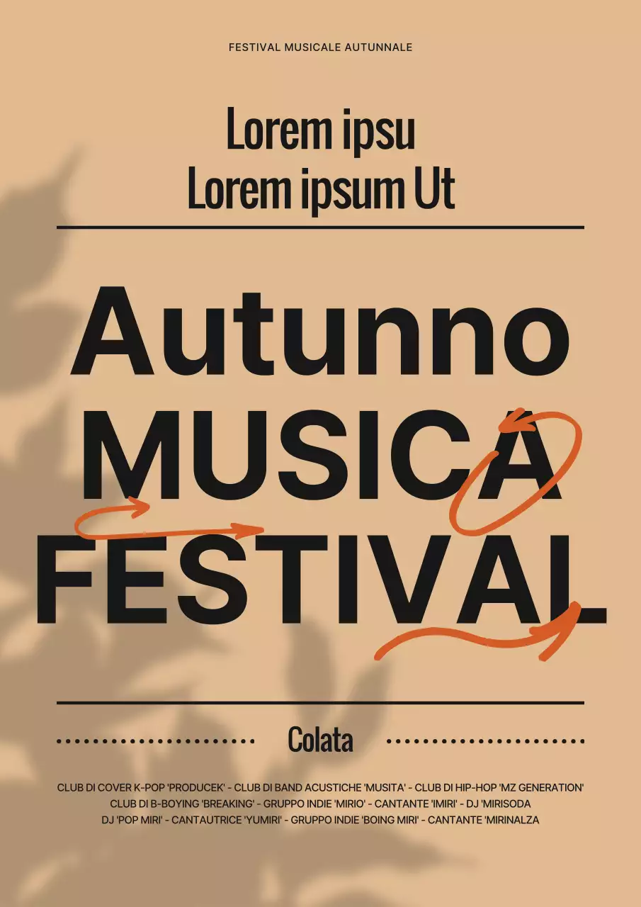 Tipografia beige e nera per l'annuncio di un festival musicale autunnale