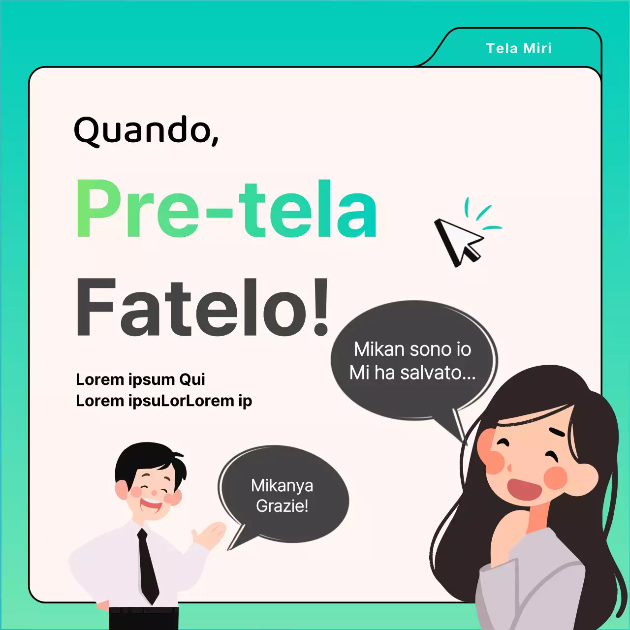 Promuovete una pre-canapa in stile webtoon con uno sfondo color menta e illustrazioni