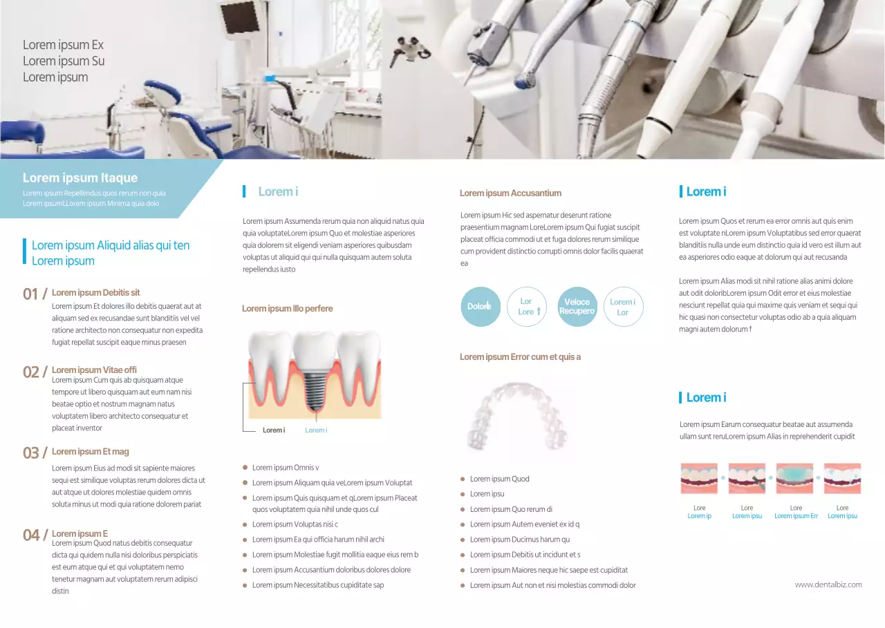 Azzurro e bianco, stile pulito per promuovere e informare il vostro studio dentistico
