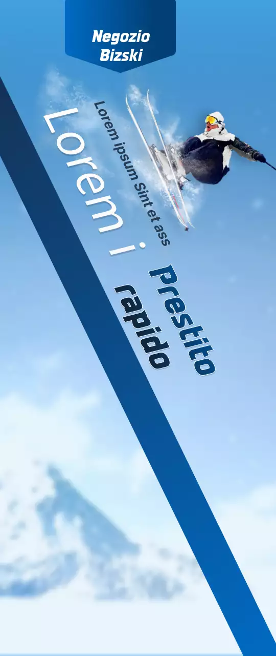 Un negozio di sci con un concetto semplice in blu navy e bianco per le informazioni e la promozione del negozio.