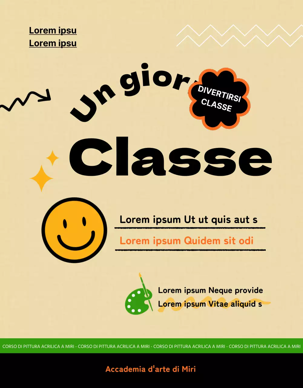 Annuncio di corso d'arte di un giorno con un tocco di beige e blu