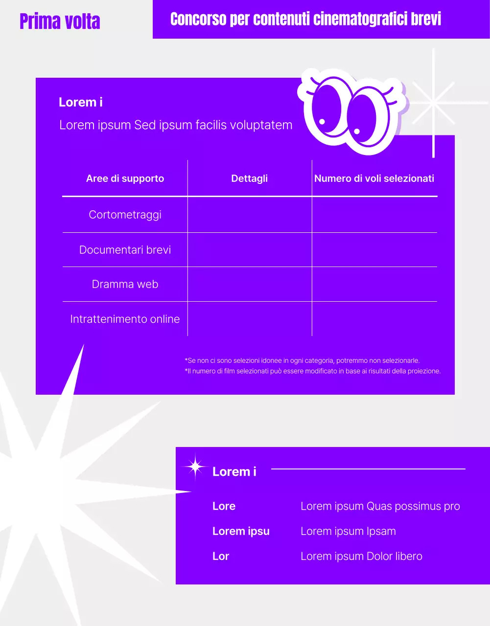 Concorso di contenuti umoristici shortform con immagini geometriche viola