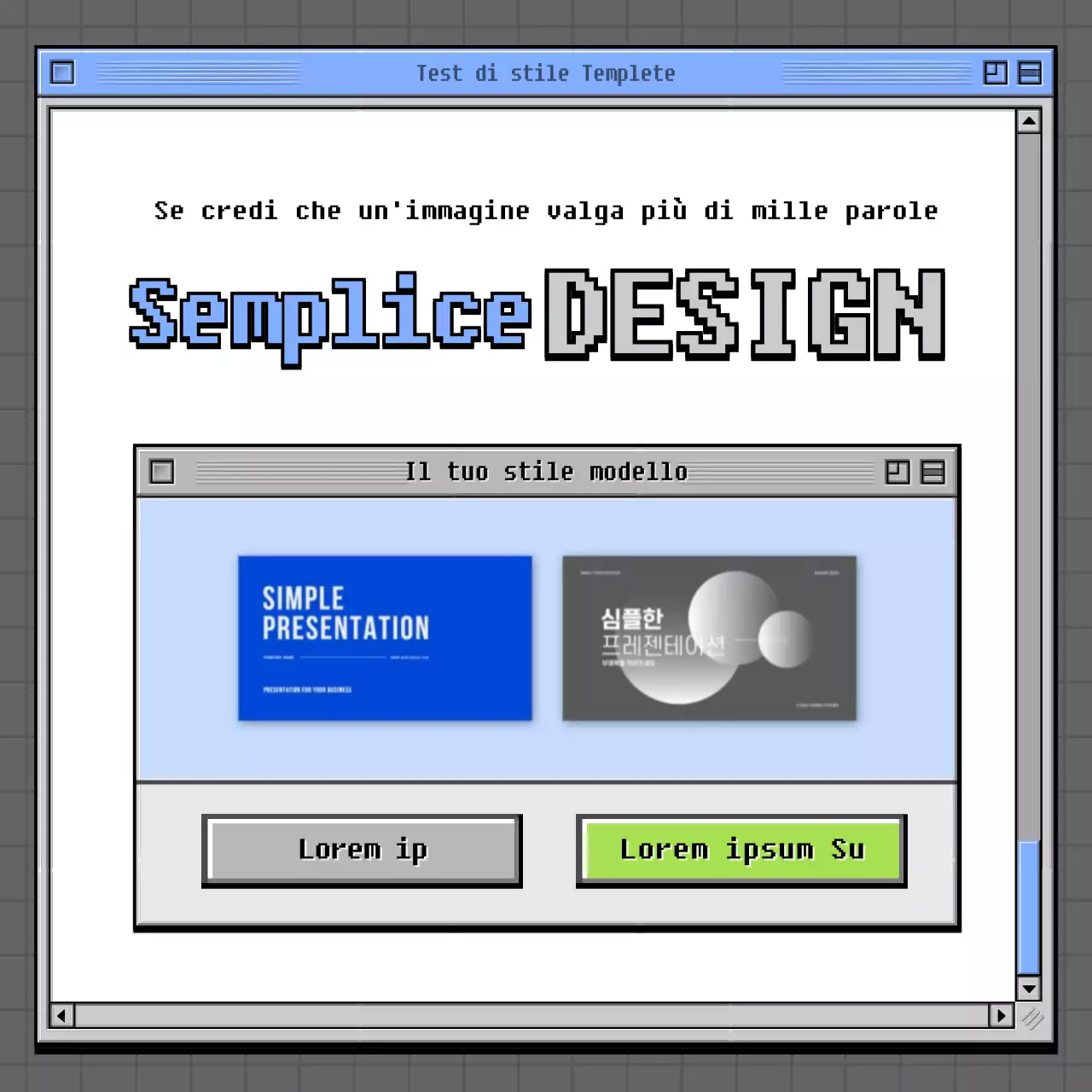 Test di psicologia con concetto di browser retrò in grigio e verde