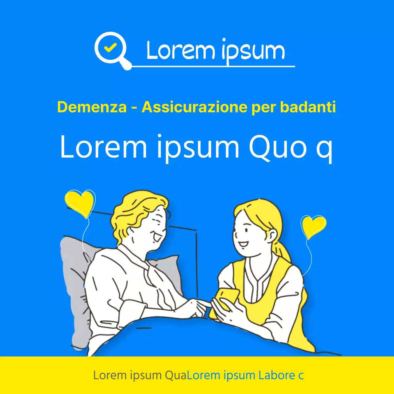 Tema assicurativo pulito per anziani affetti da demenza in blu e giallo