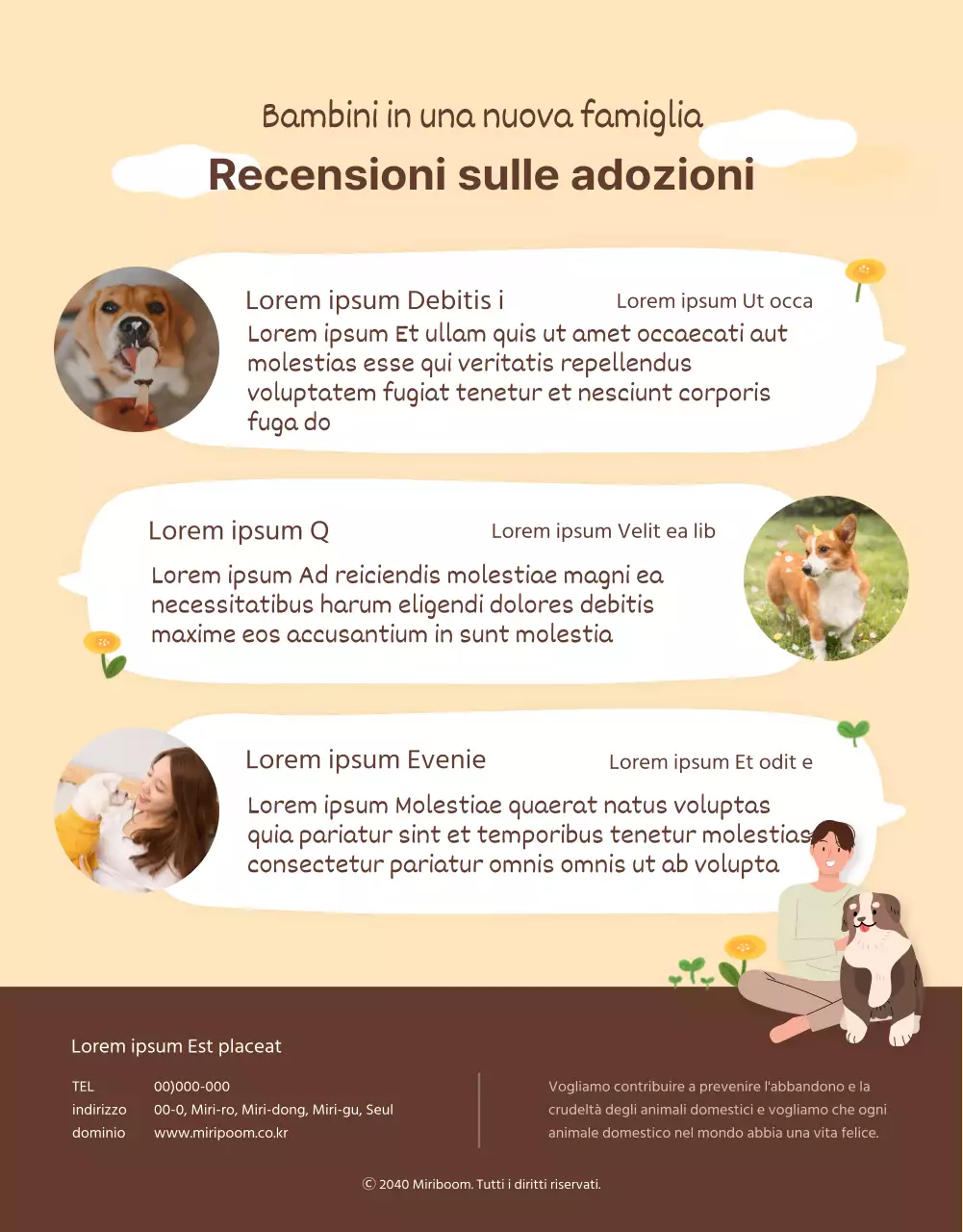 Pagina di dettaglio del palo di adozione illustrato con toni giallo-marroni