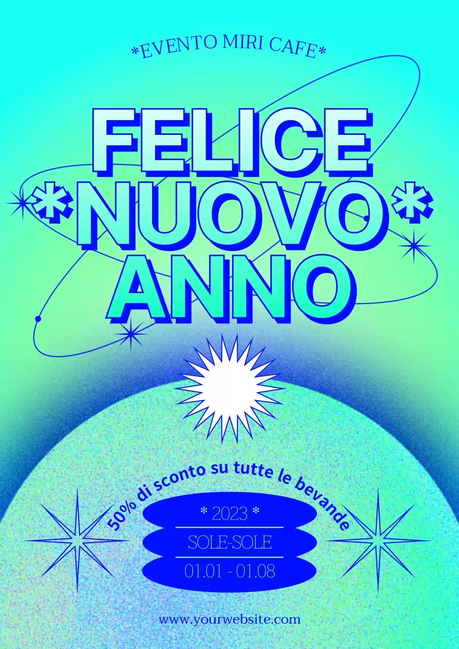 Poster di Capodanno a gradi in azzurro e chartreuse