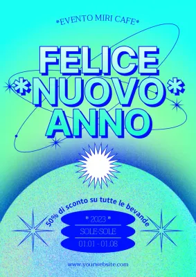 Poster di Capodanno a gradi in azzurro e chartreuse