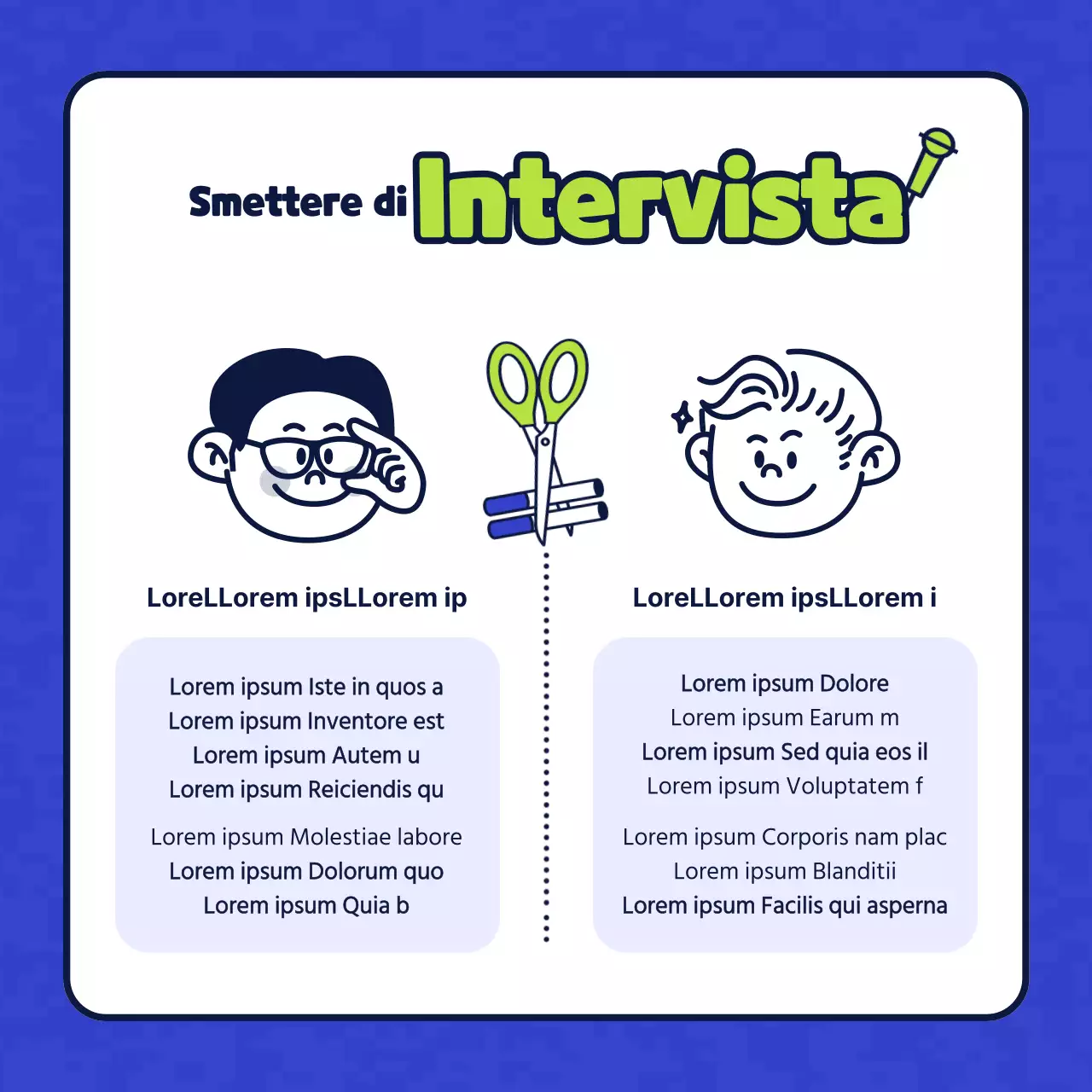 Semplice illustrazione di carattere in blu e chartreuse che introduce una clinica sanitaria senza tabacco.