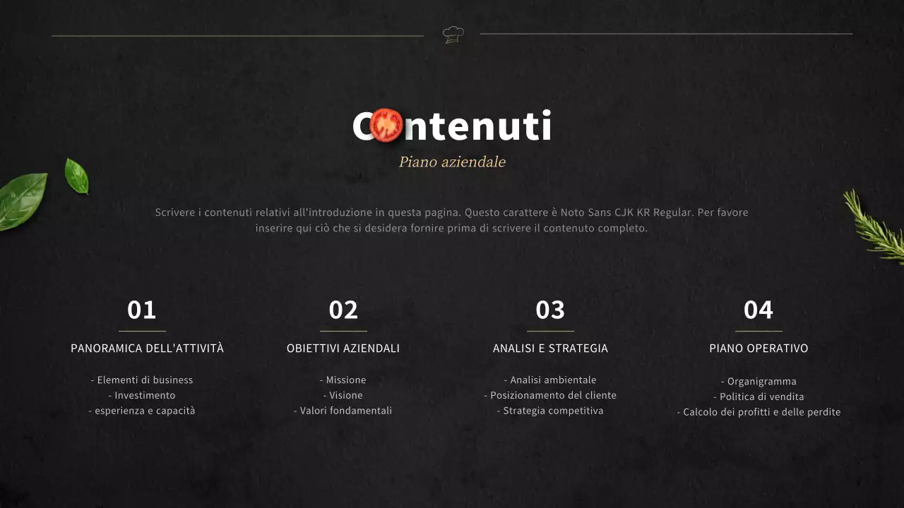 Business plan per un'azienda di cestini per il pranzo in nero in inglese