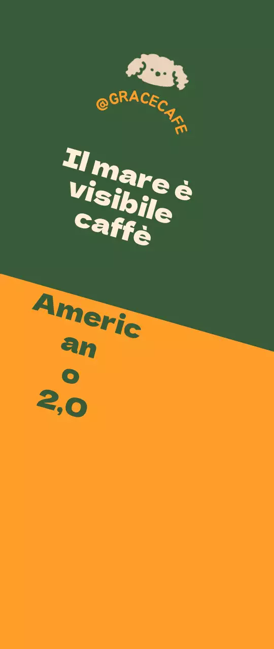 Una simpatica guida al menu e promozione in stile logo di un caffè verde e arancione.